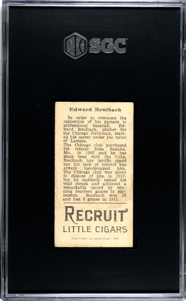 1912 Recruit Little Cigars (T207) Edward Reulbach SGC 4