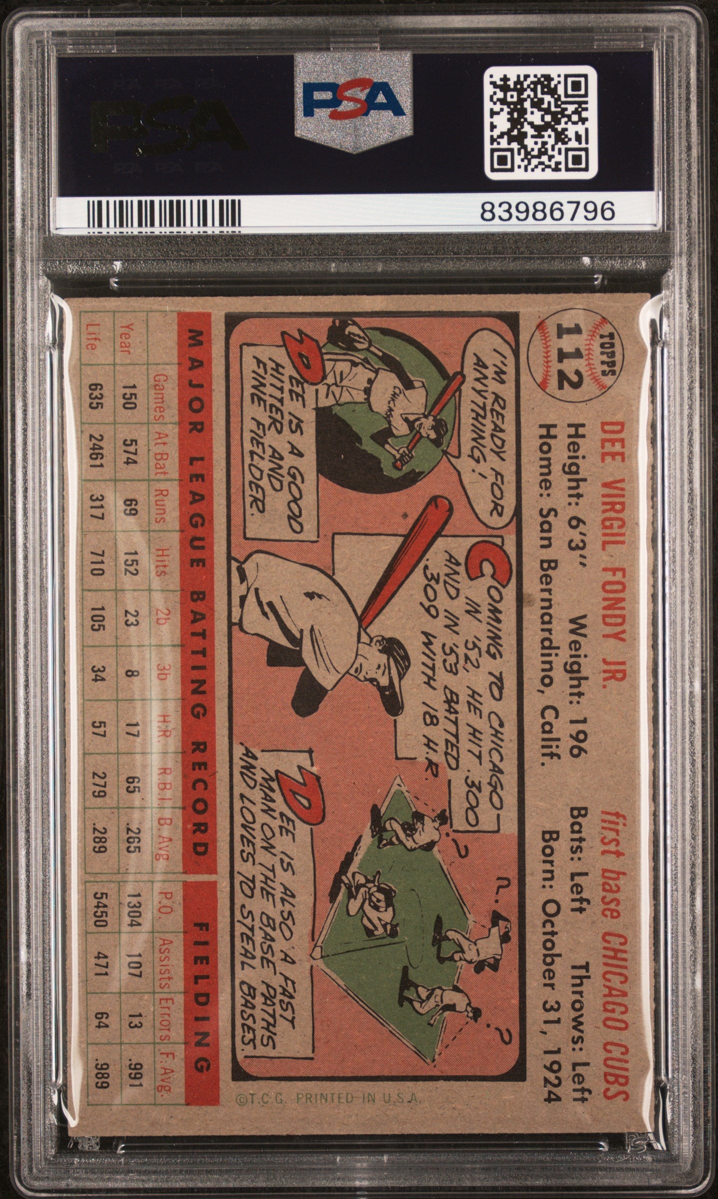 1956 Topps Dee Fondy #112 Gray Back PSA 7