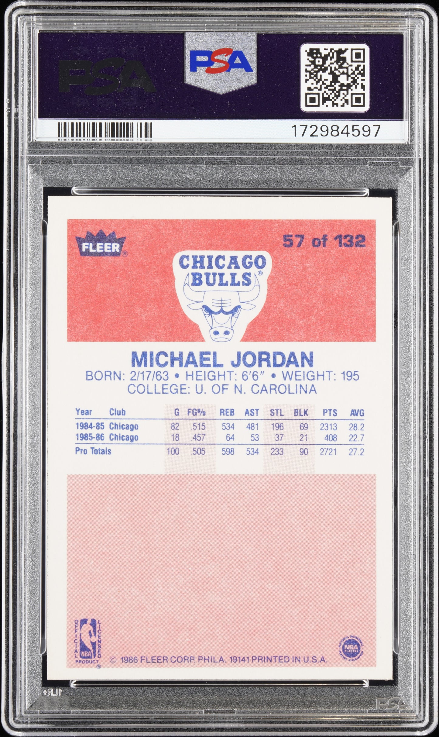 1986 Fleer Michael Jordan #57 PSA 8