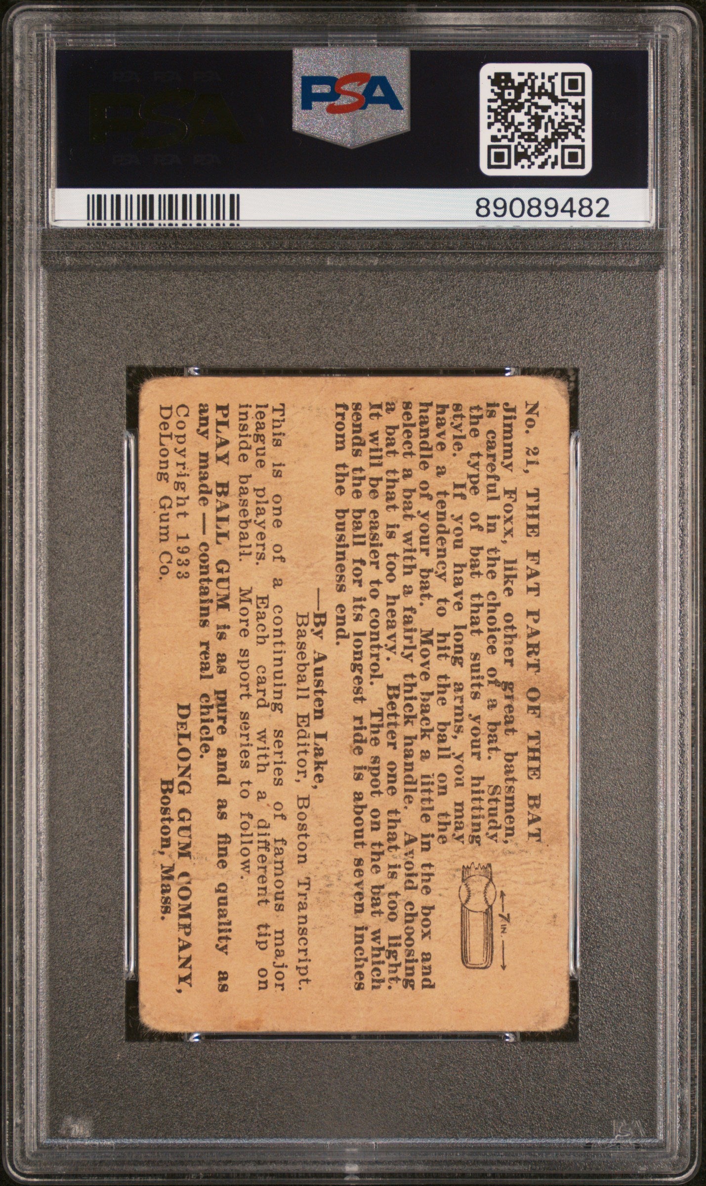 1933 Delong Jimmy Foxx #21 PSA 1
