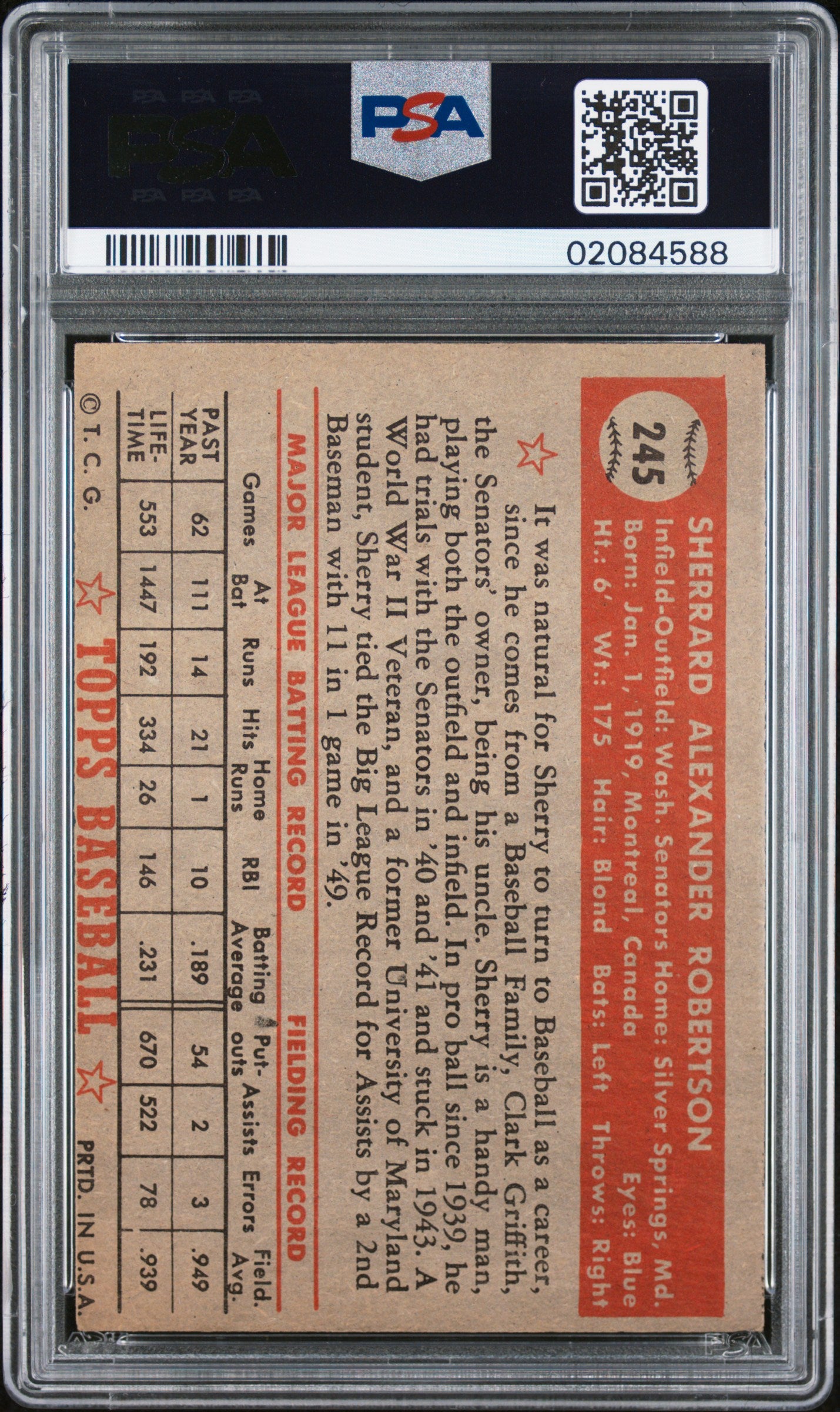 1952 Topps Sherry Robertson #245 PSA 7