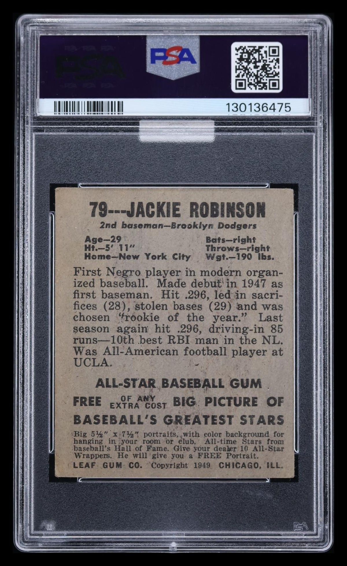 1948 Leaf Jackie Robinson #79 PSA 2 MBA Gold