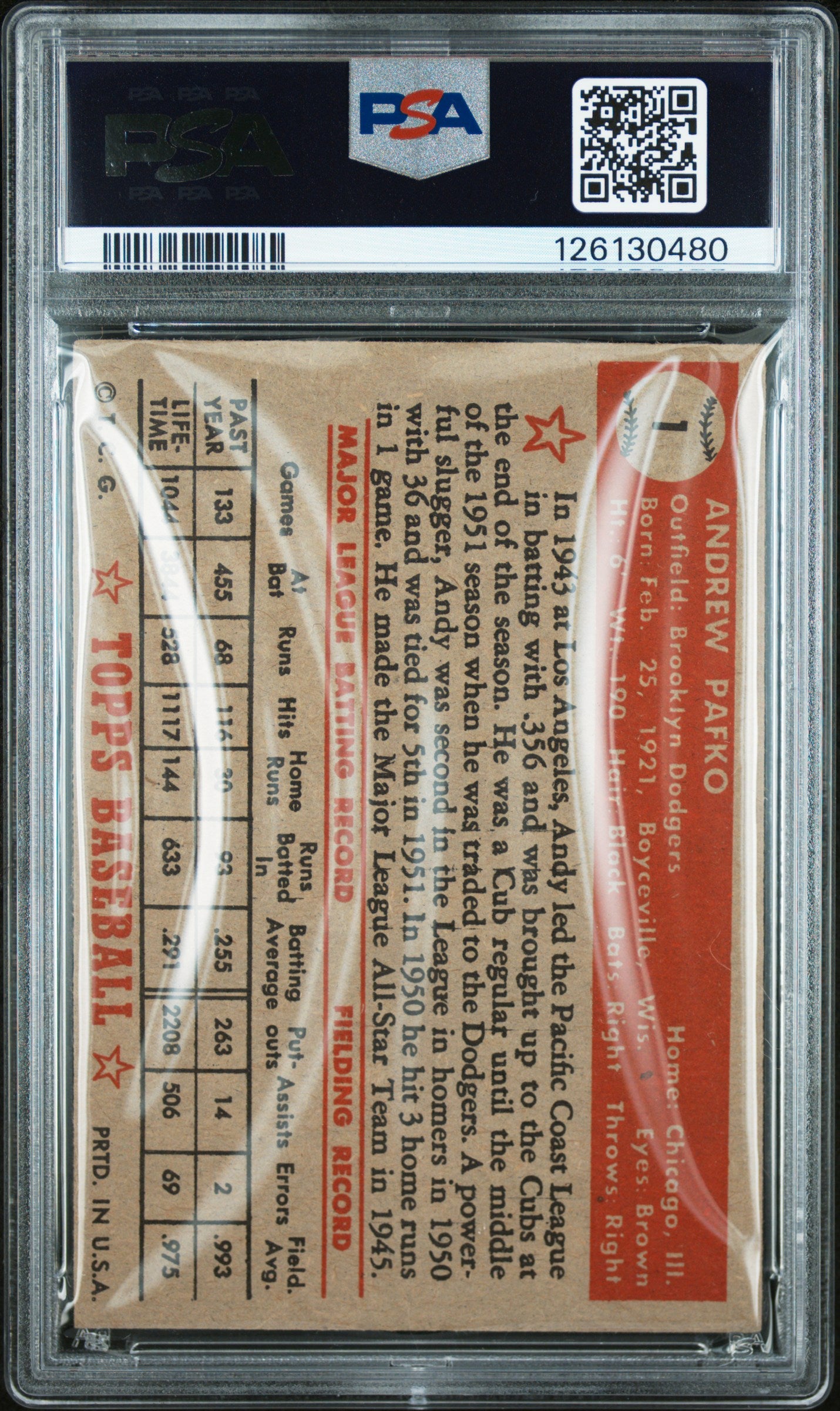 1952 Topps Andy Pafko #1 PSA 3.5