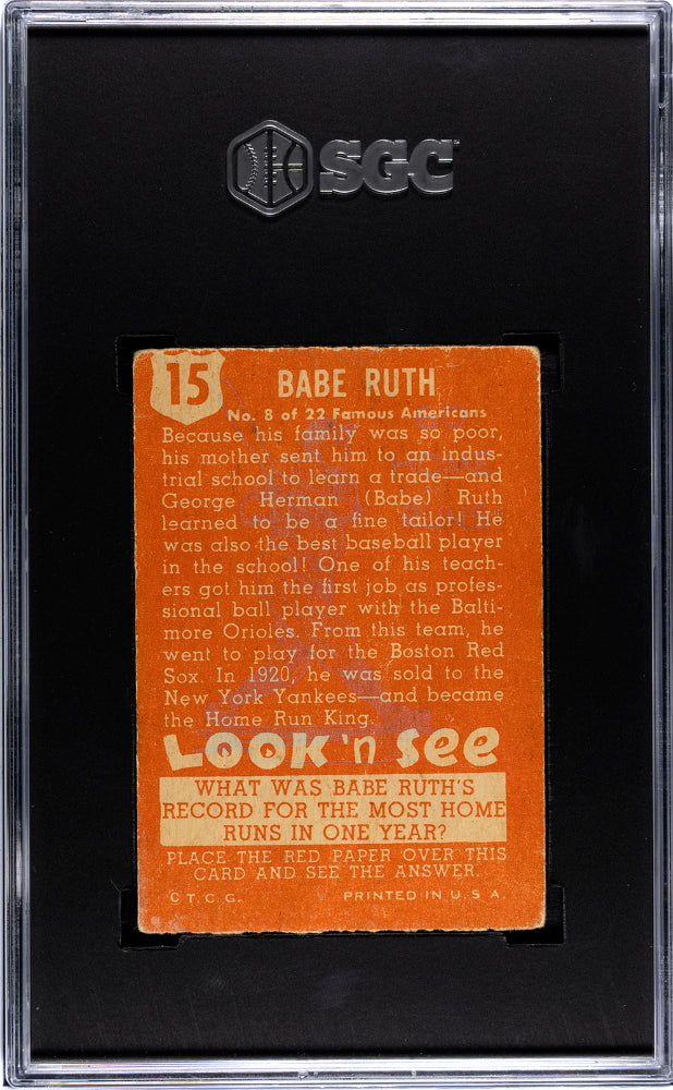 1952 Topps Look 'n See Babe Ruth #15 SGC 1.5