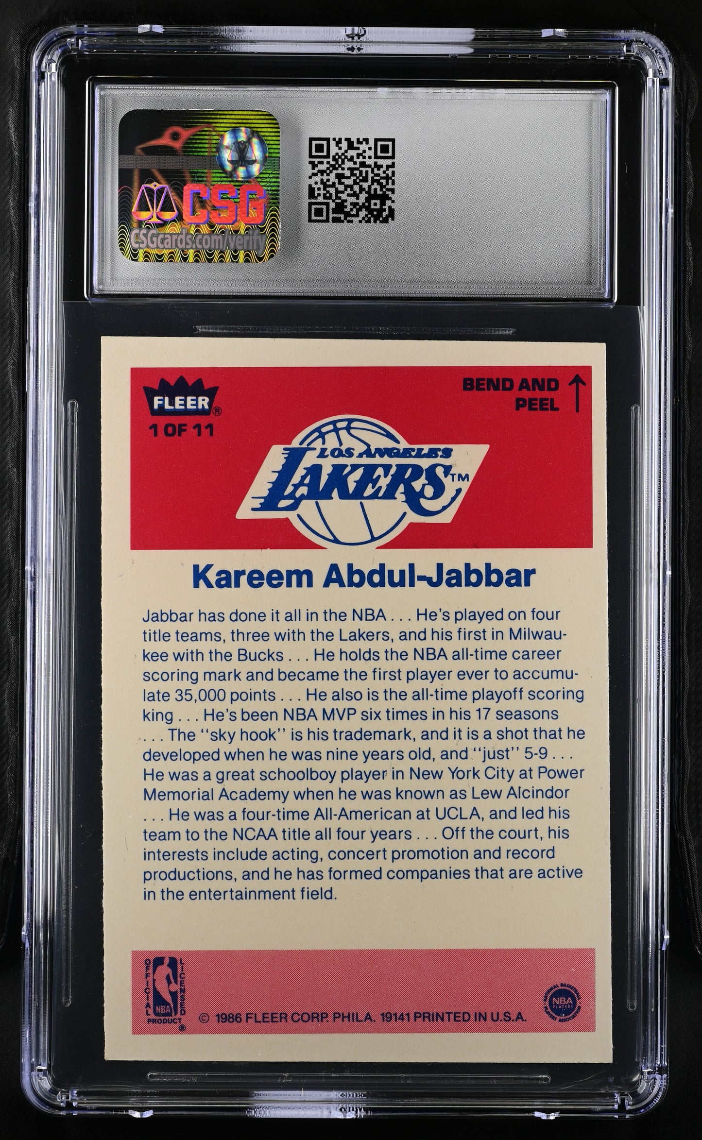 1986-87 Fleer Stickers Kareem Abdul-Jabbar #1 CGC 7.5