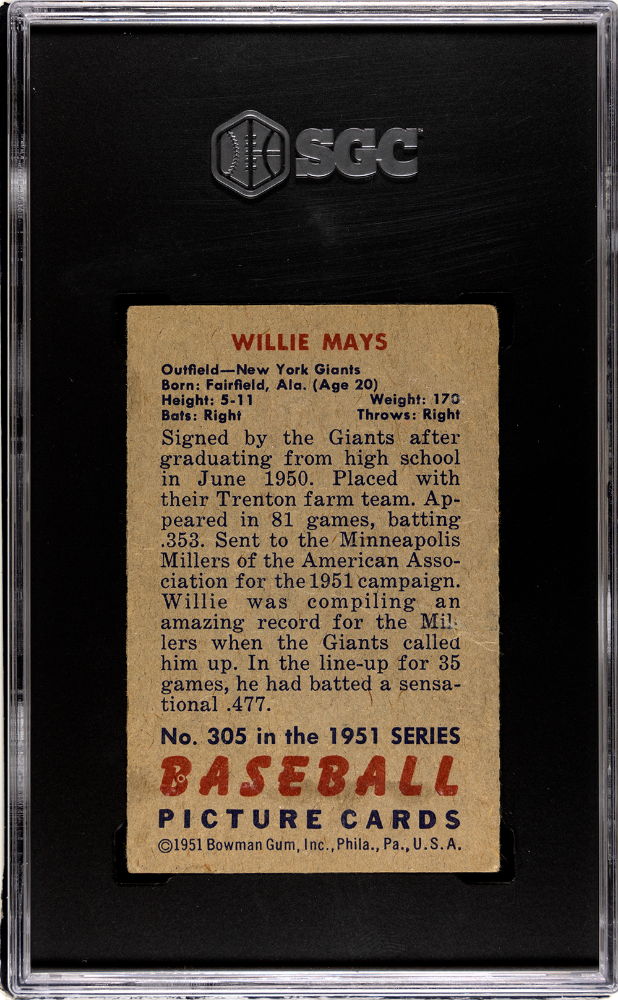 1951 Bowman Willie Mays #305 SGC A