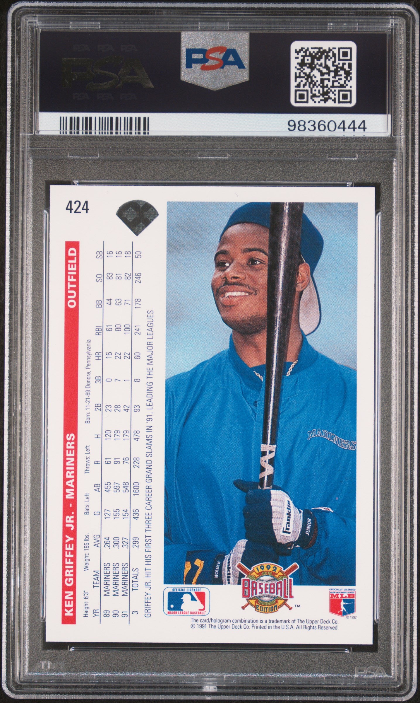 1992 Upper Deck Ken Griffey JR. #424 PSA 10 Auto 10