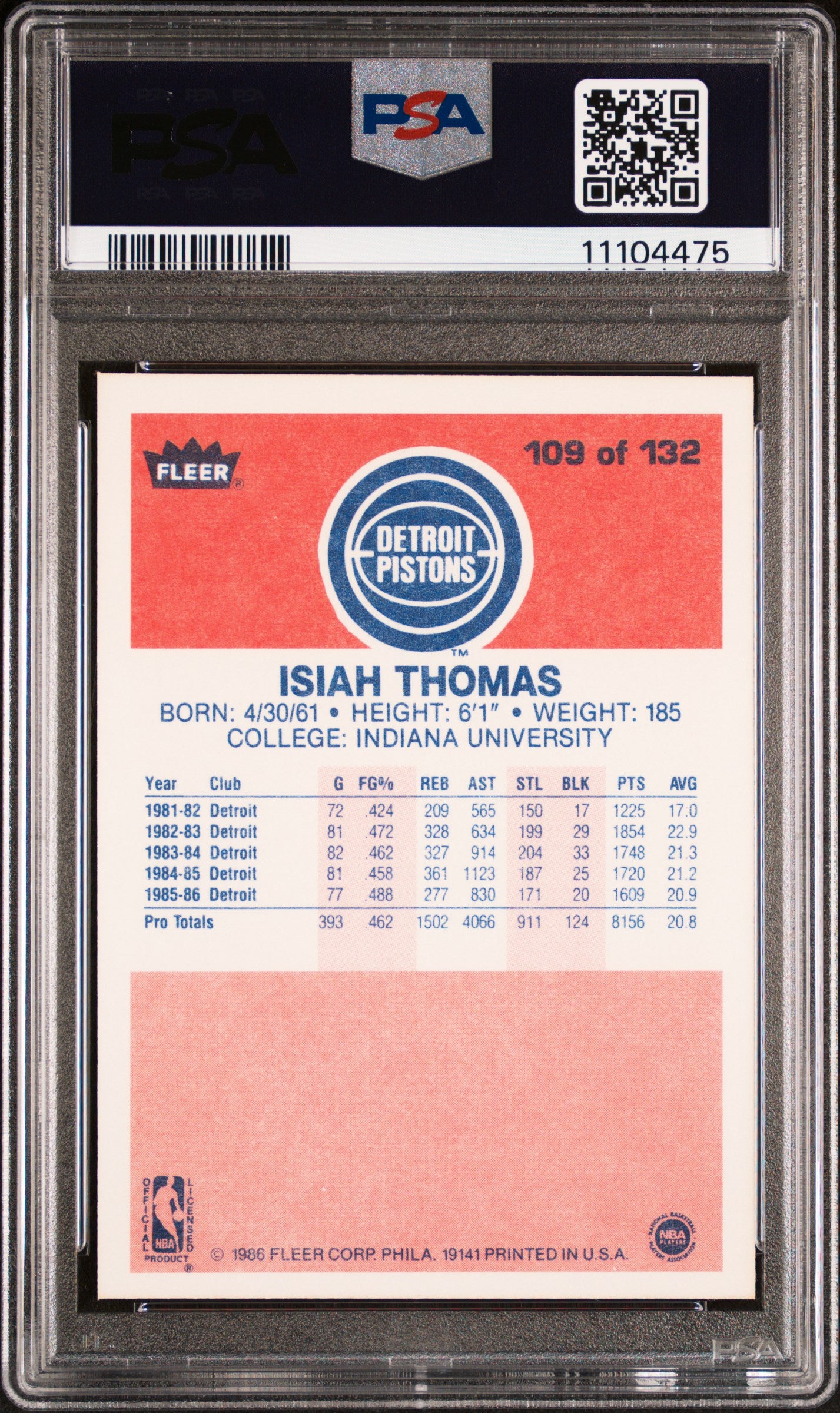 1986 Fleer Isiah Thomas #109 PSA 9