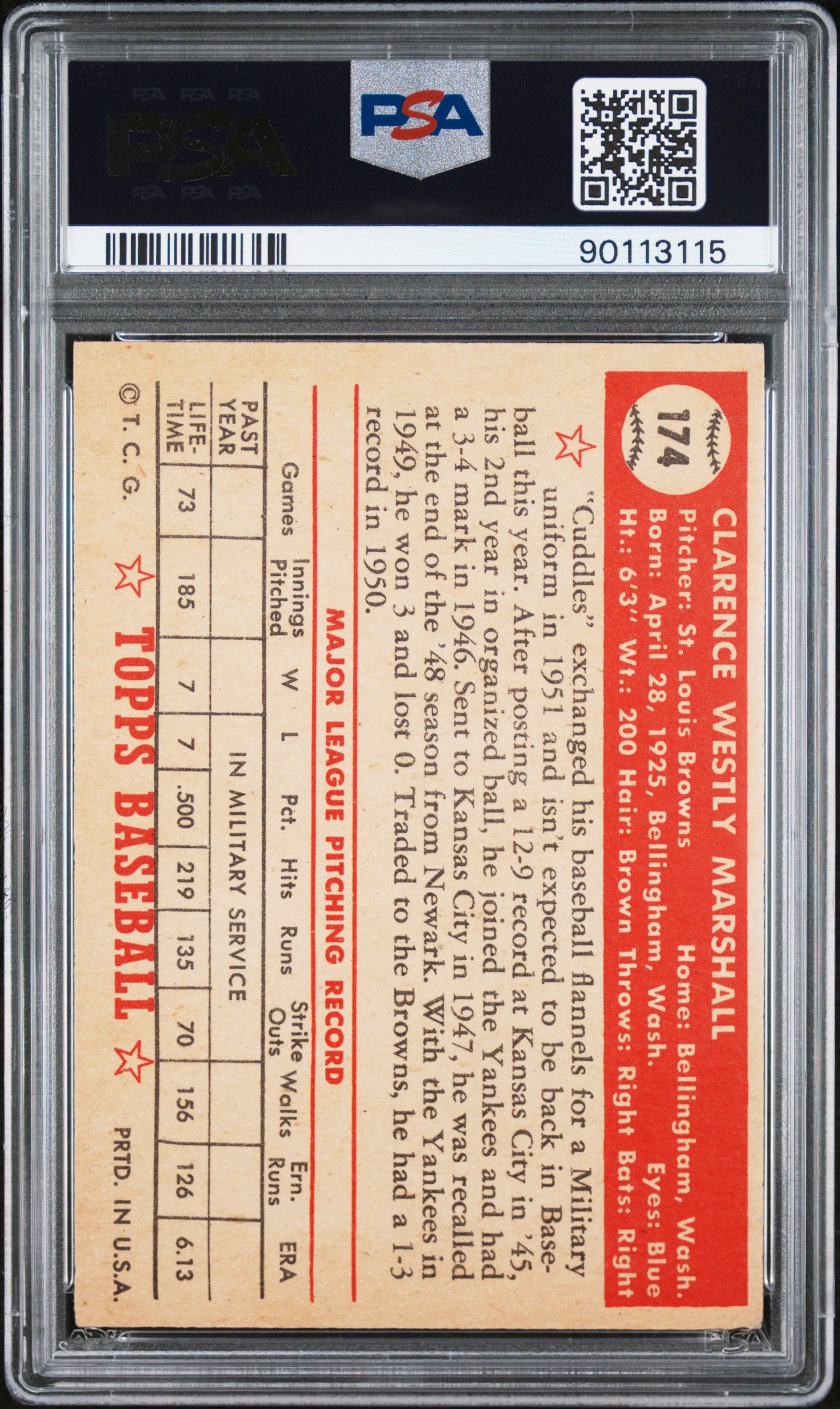 1952 Topps Clarence Marshall #174 PSA 7