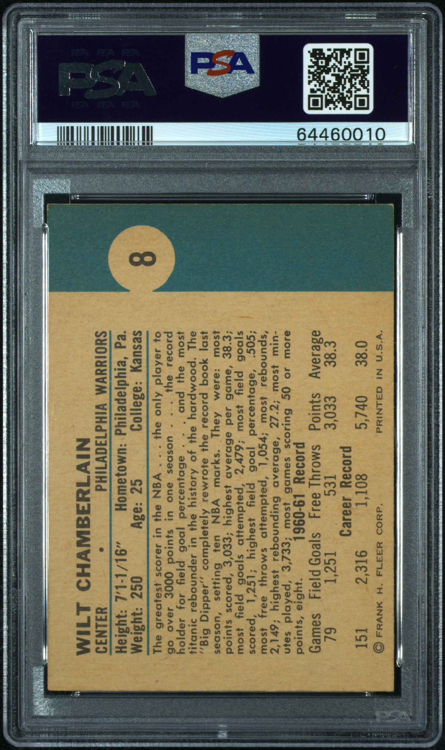 1961 Fleer Wilt Chamberlain #8 PSA 5