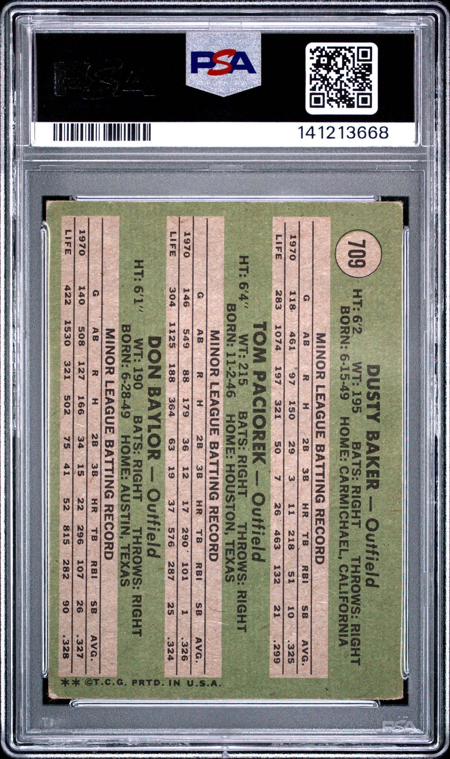 1971 Topps Major League RKS. #709 Baker Paciorek Baylor PSA 2