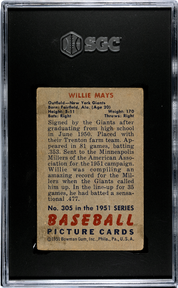 1951 Bowman Willie Mays #305 SGC 1.5