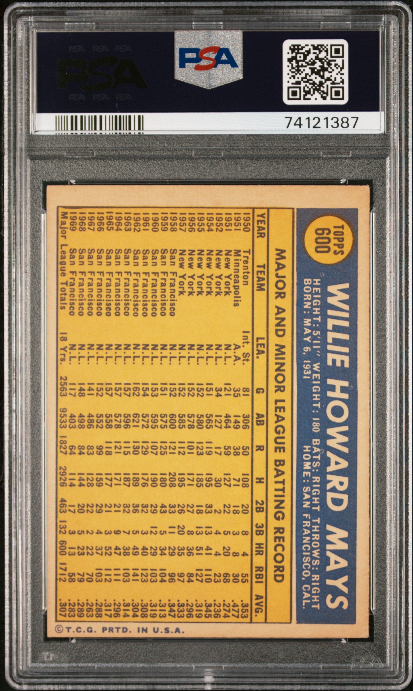 1970 Topps Willie Mays #600 PSA 5