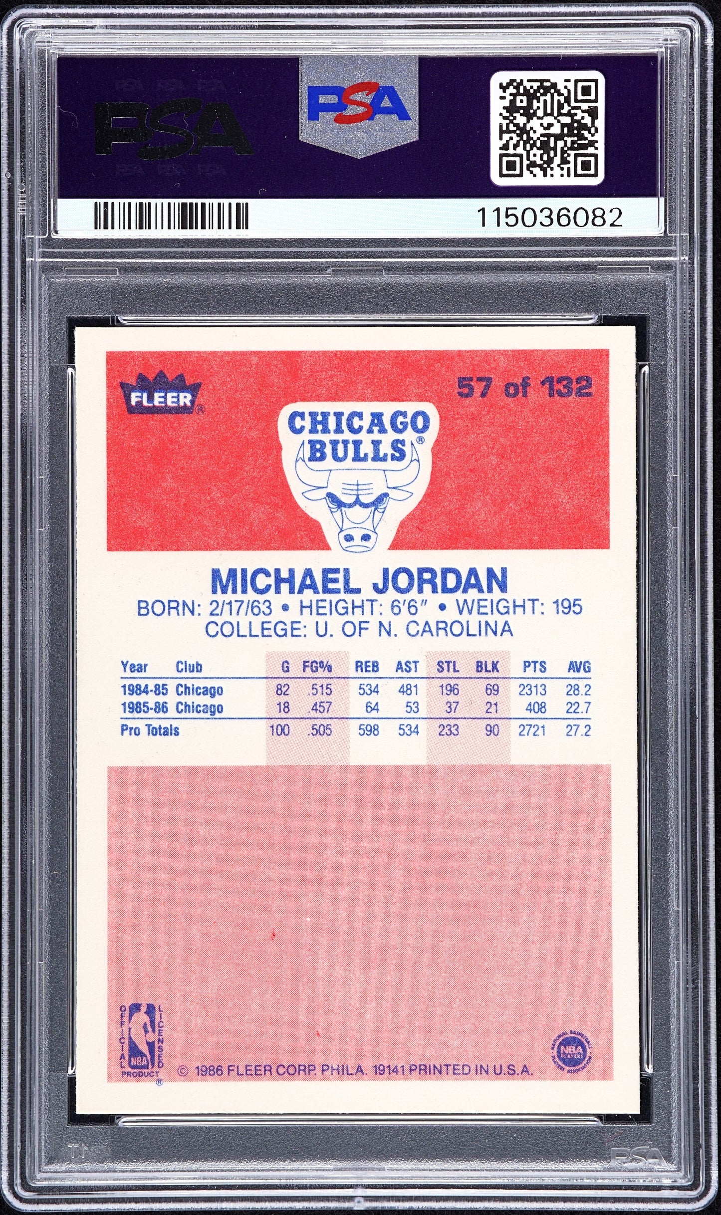 1986 Fleer Michael Jordan #57 PSA 7.5