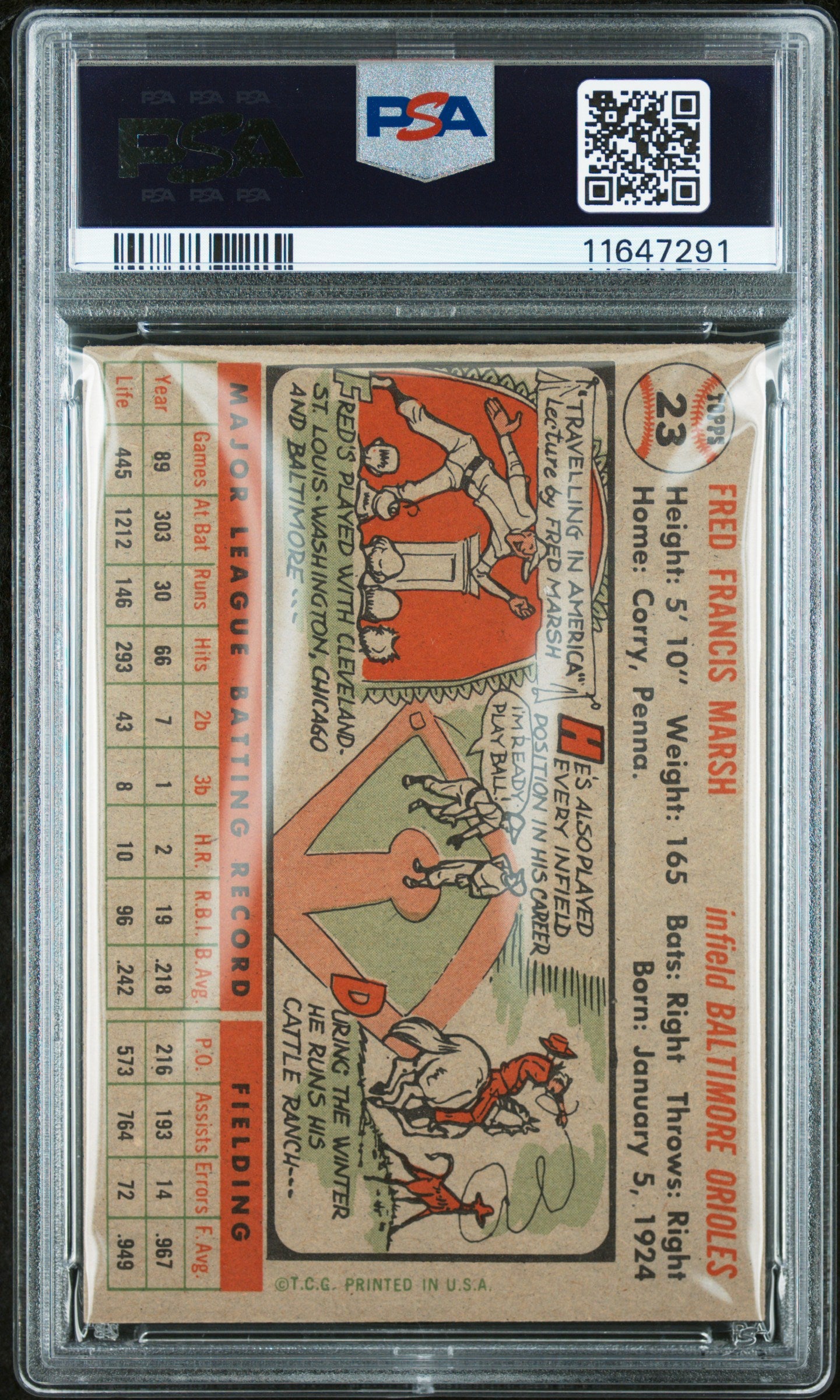 1956 Topps Freddie Marsh #23 Gray Back PSA 8