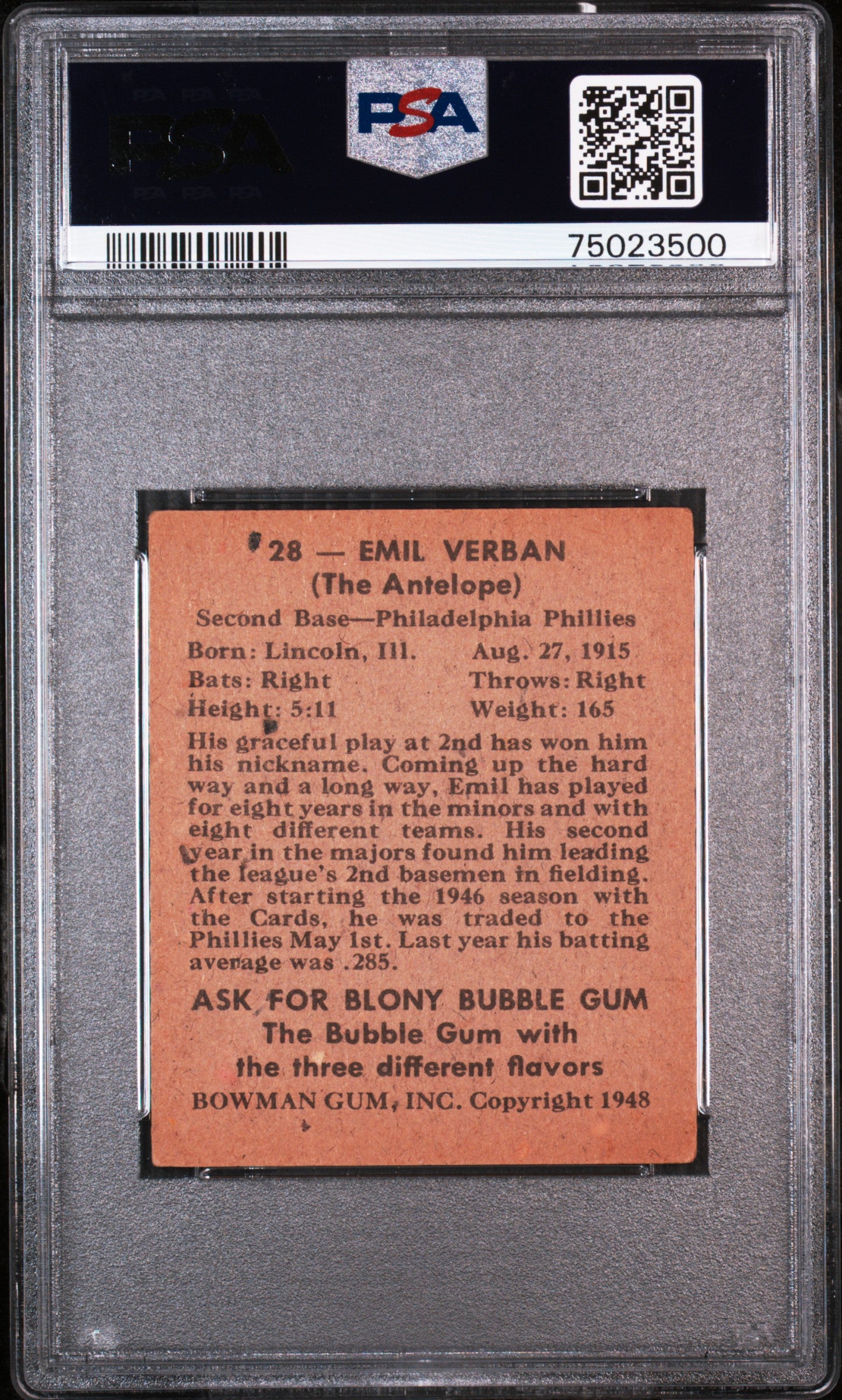 1948 Bowman Emil Verban #28 PSA 4