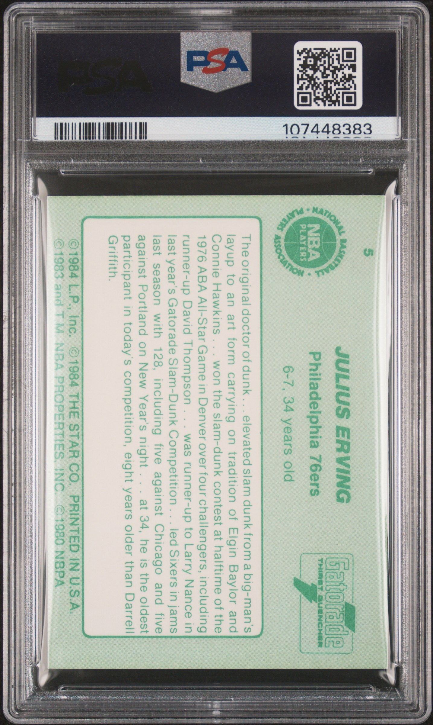 1984-85 Star Gatorade Julius Erving #5 PSA 5