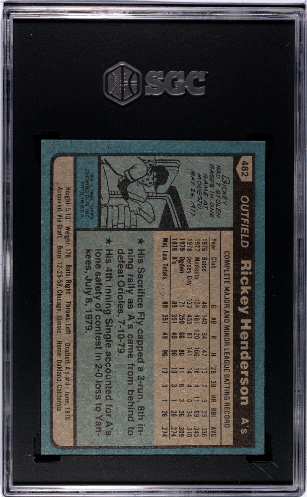 1980 Topps Rickey Henderson #482 SGC 8