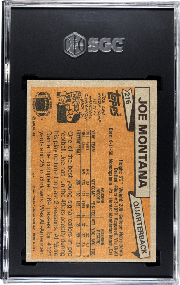 1981 Topps Joe Montana #216 SGC 6.5