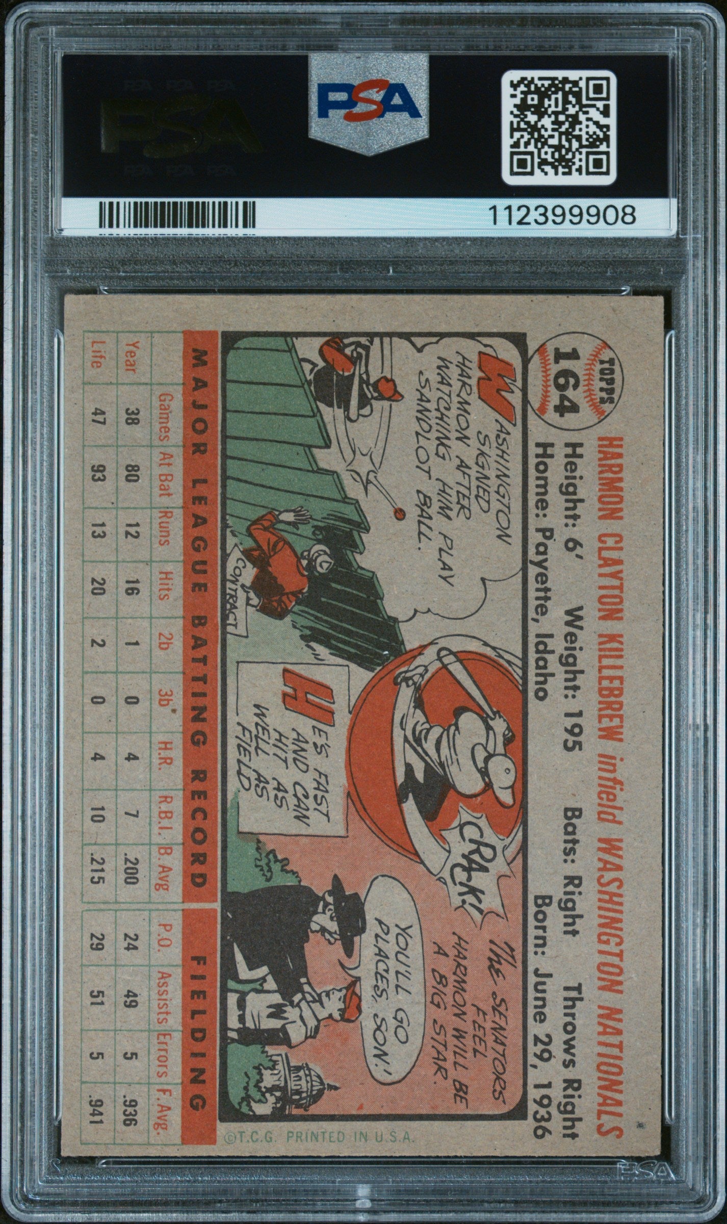 1956 Topps Harmon Killebrew #164 Gray Back PSA 5