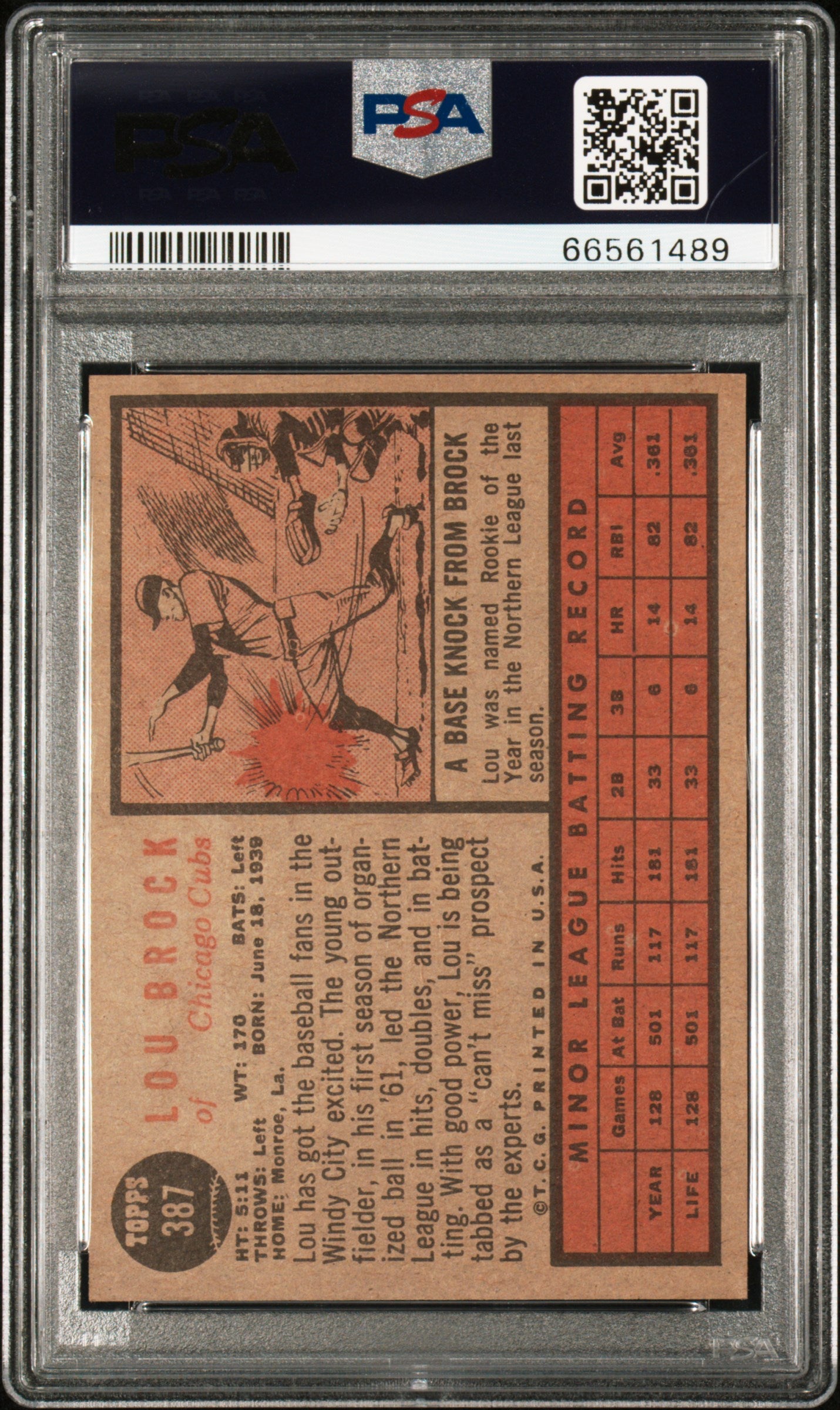1962 Topps Lou Brock #387 Star Rookie PSA 4 Auto 9