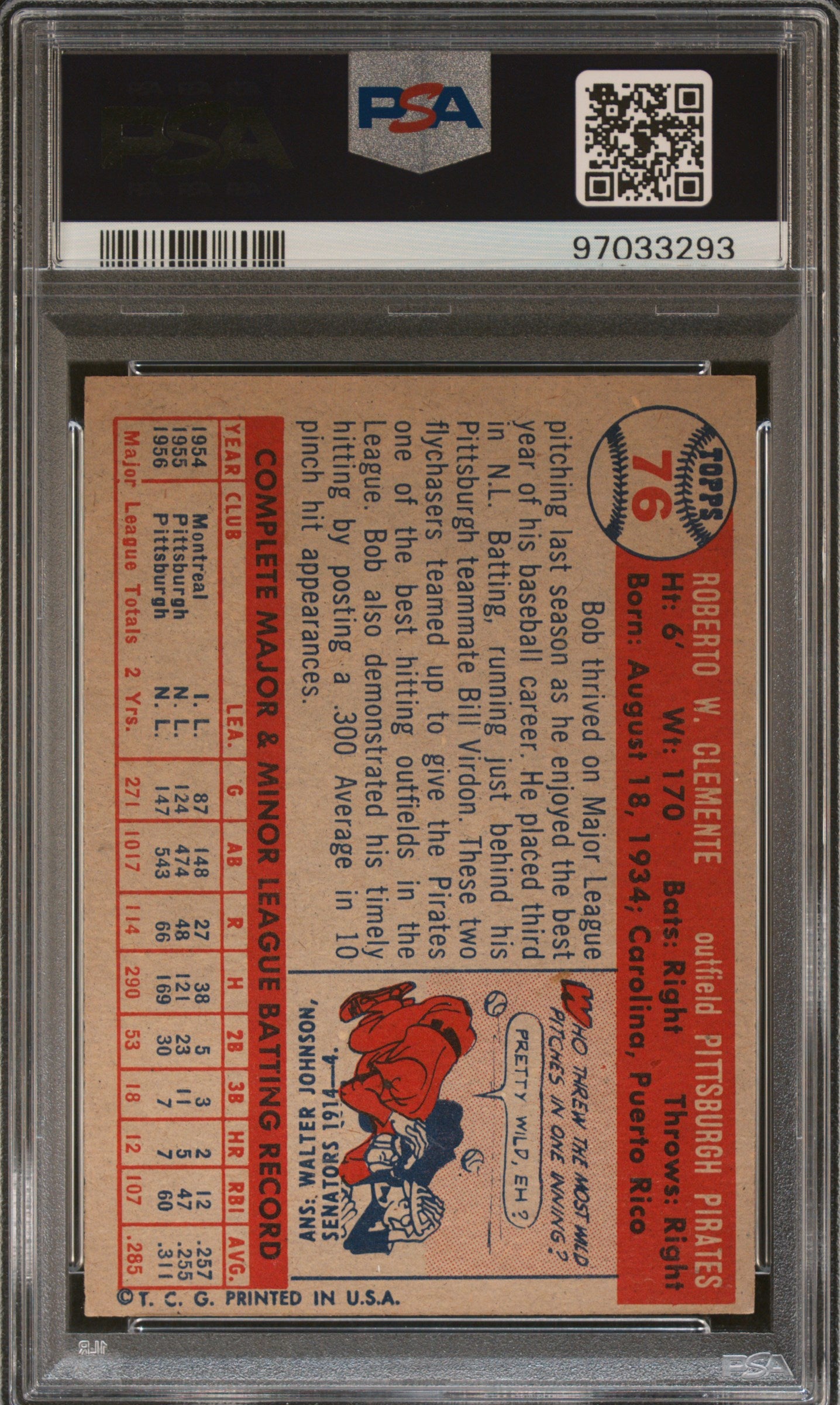 1957 Topps Bob Clemente #76 PSA 8