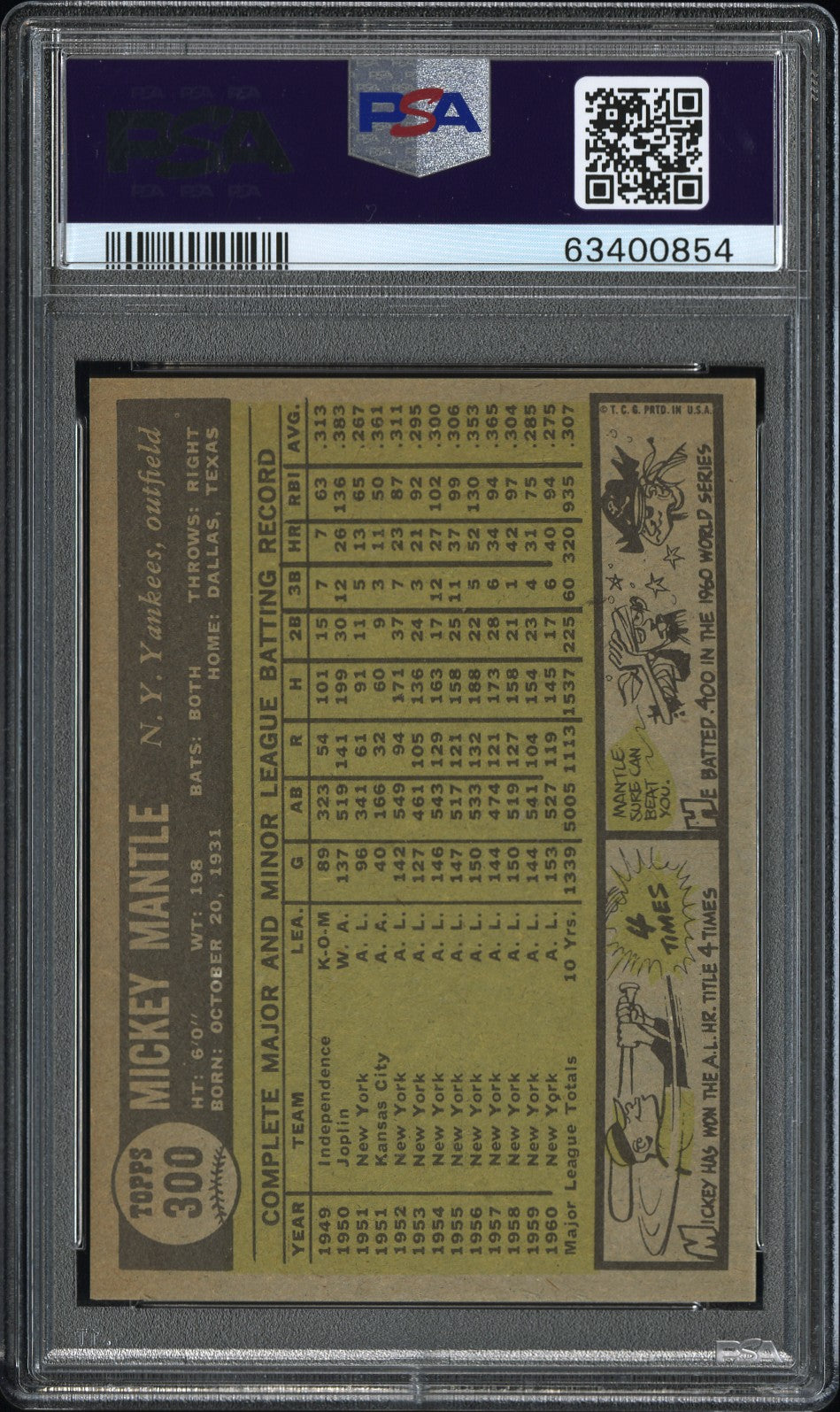 1961 Topps Mickey Mantle #300 PSA 7