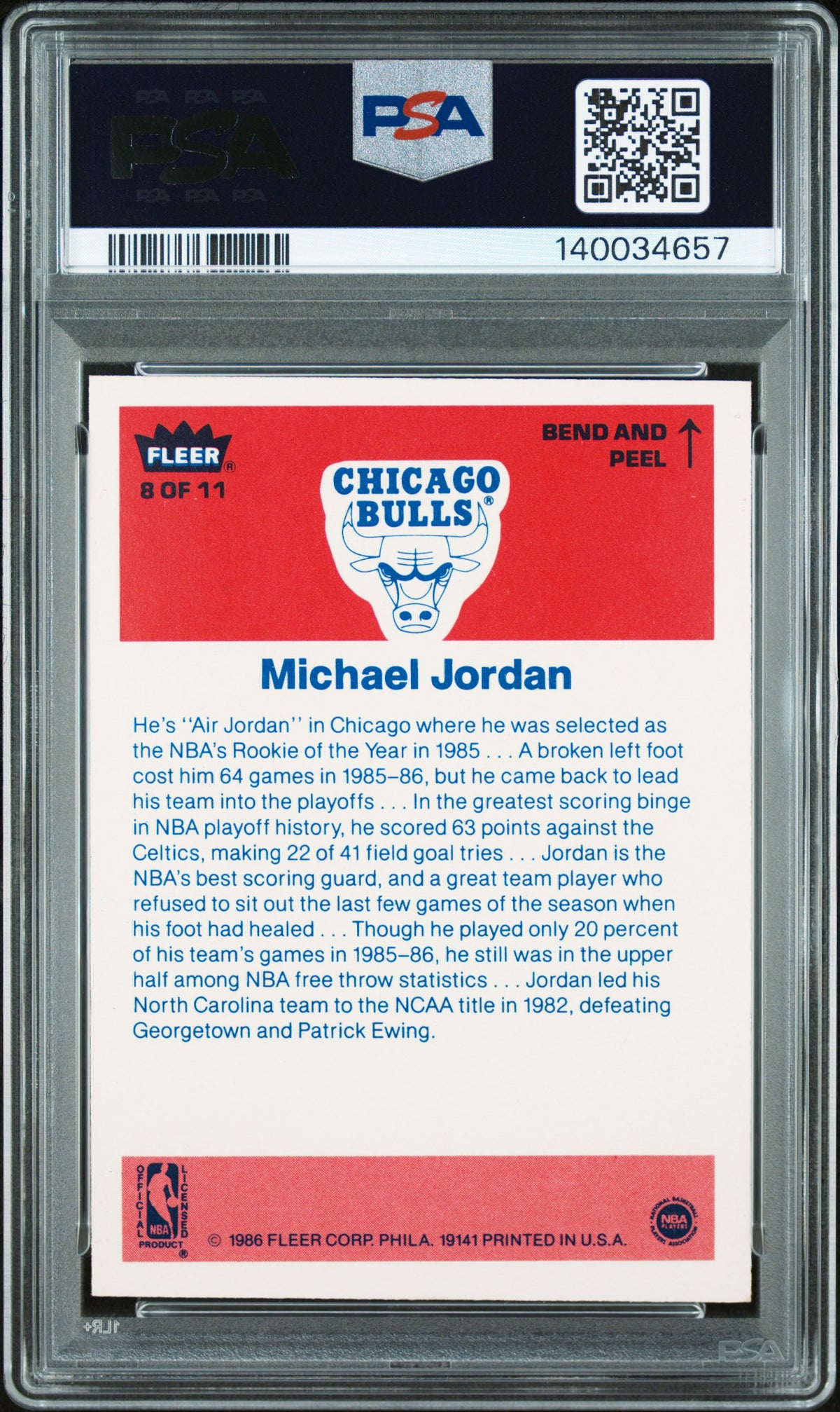 1986 Fleer Sticker Michael Jordan #8 PSA 6