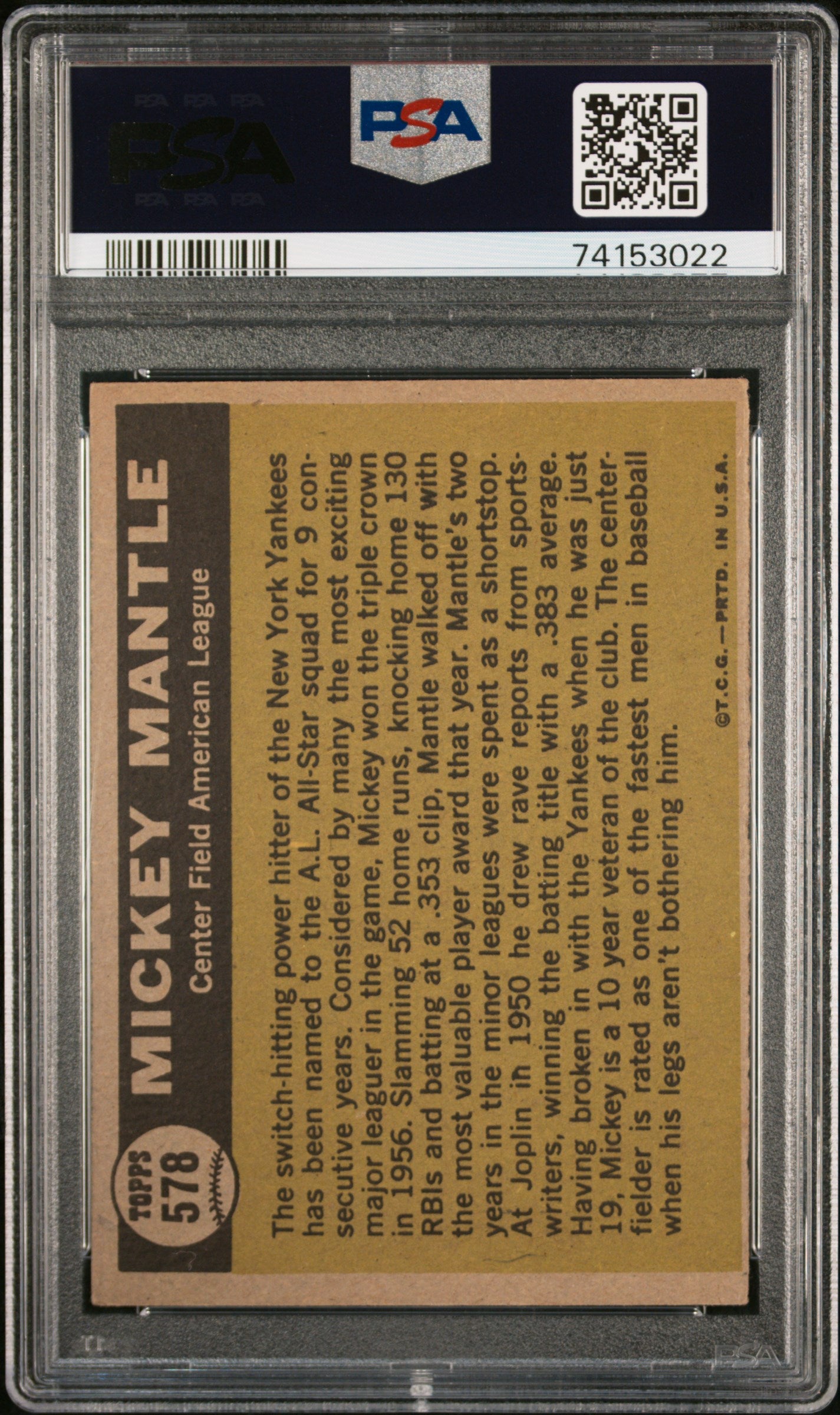 1961 Topps Mickey Mantle #578 All Star PSA 5