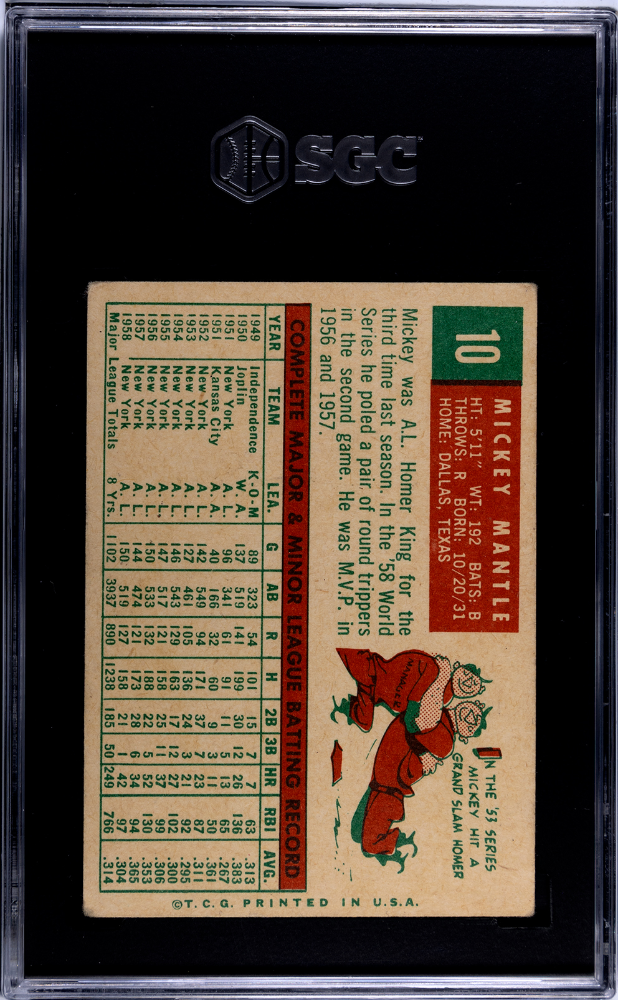 1959 Topps Mickey Mantle #10 SGC 3