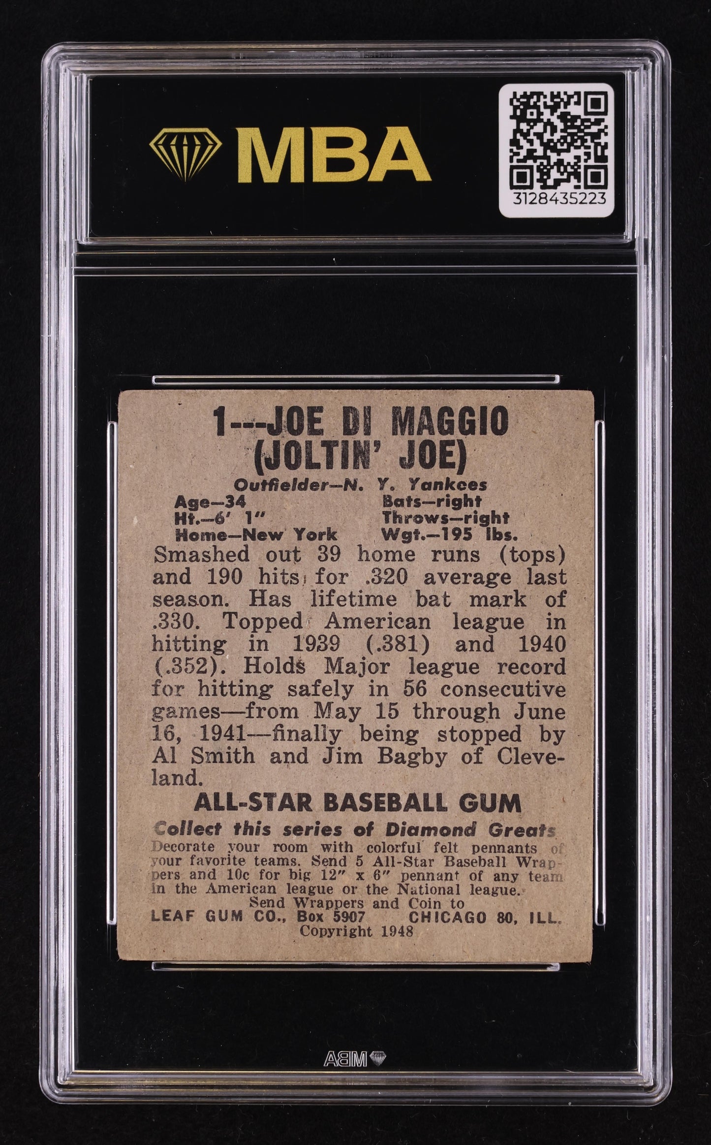 1948 Leaf Joe DiMaggio #1 MBA 2