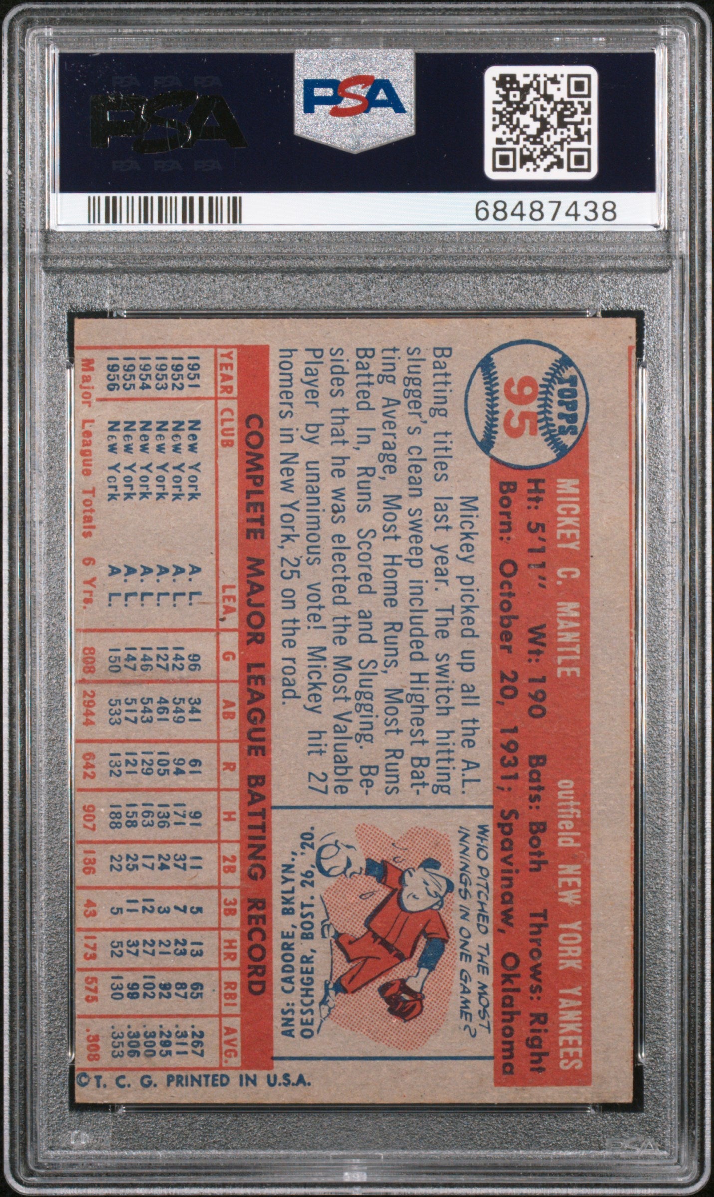 1957 Topps Mickey Mantle #95 PSA 5 MC
