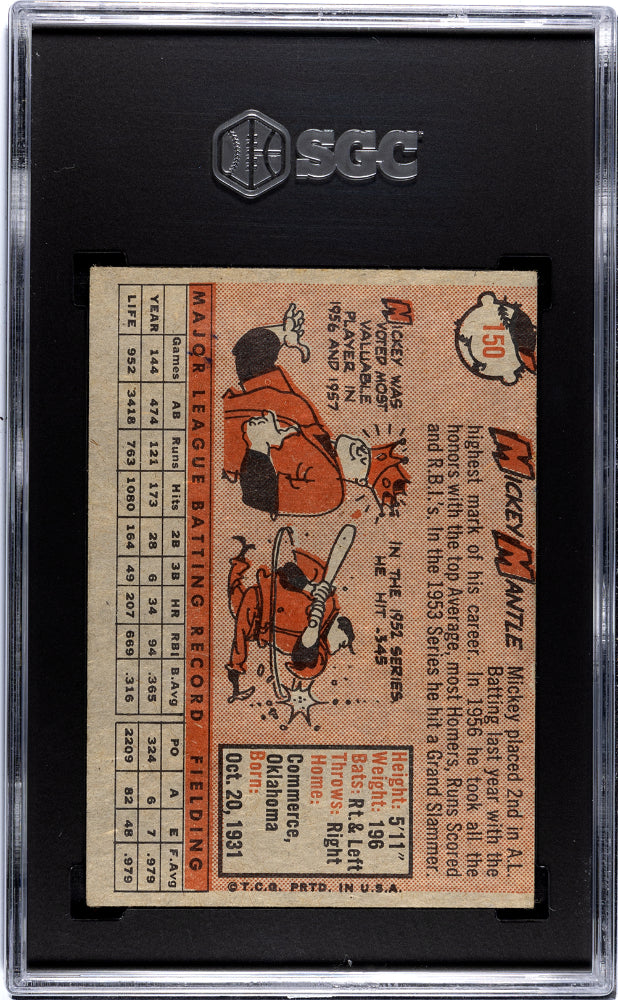 1958 Topps Mickey Mantle #150 SGC 2.5