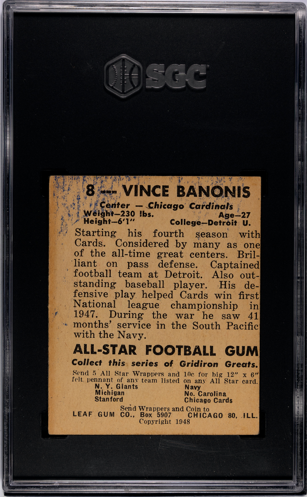 1948 Leaf Gum Co. Vince Banonis #8 SGC 4.5