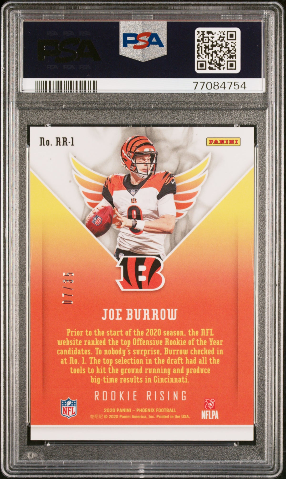 2020 Panini Phoenix Rookie Rising Joe Burrow #RR1 Blue PSA 10