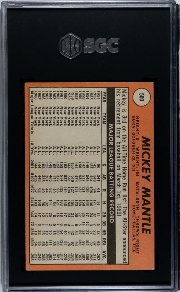1969 Topps Mickey Mantle #500 SGC 4