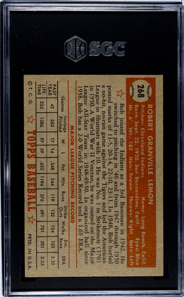 1952 Topps Bob Lemon #268 SGC 5