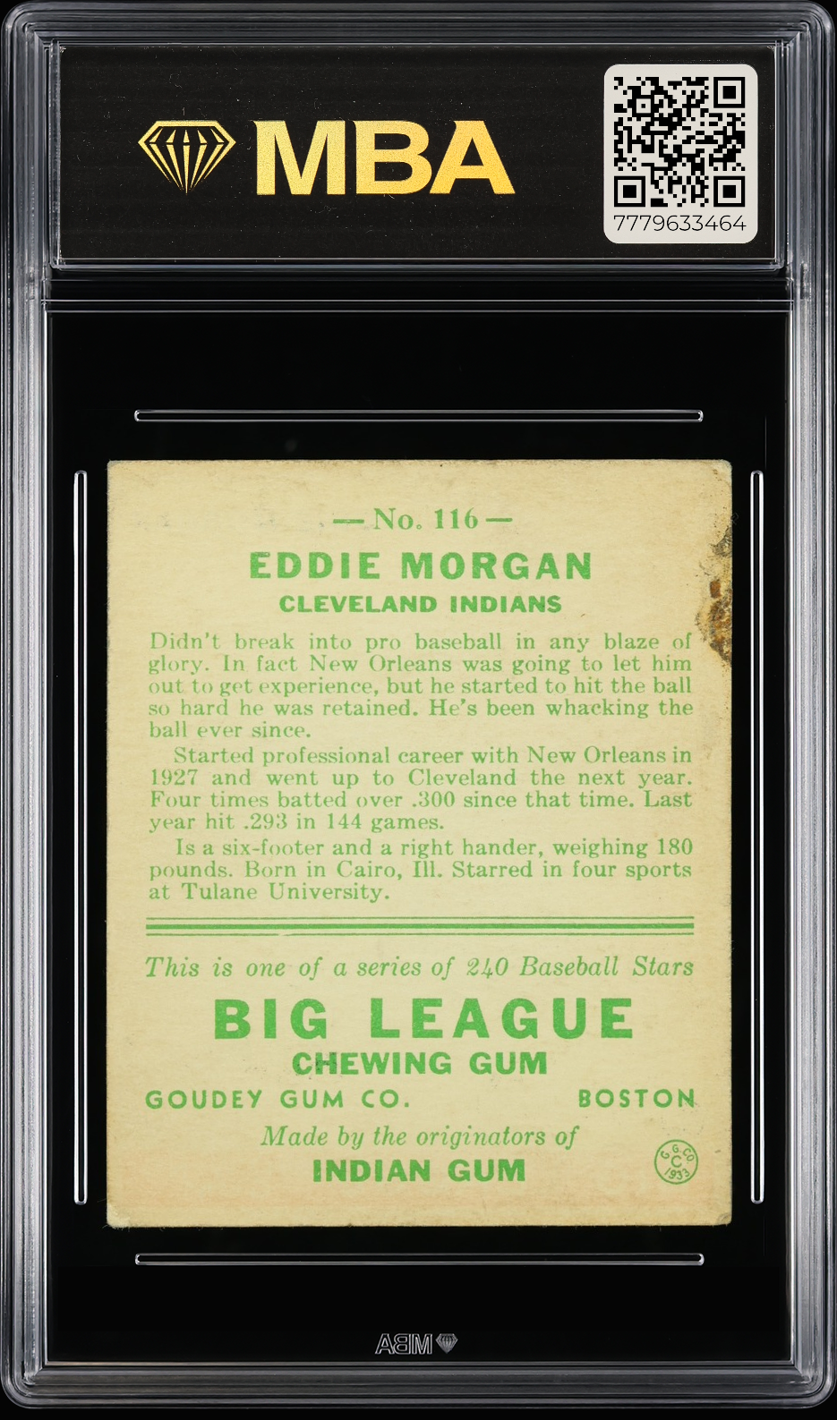 1933 Goudey Eddie Morgan #116 MBA 2
