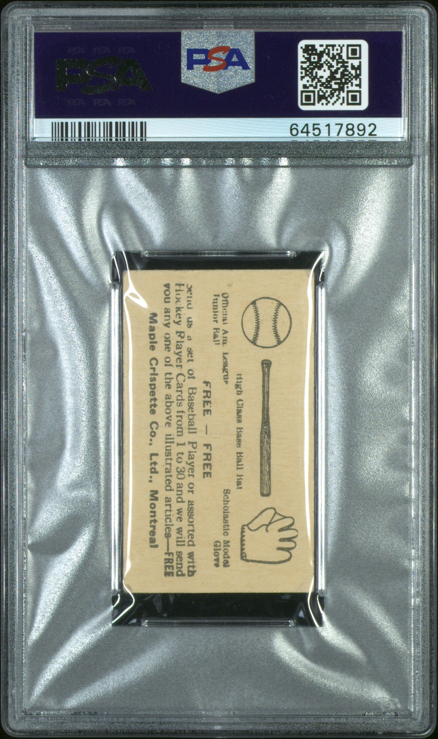 1925 Maple Crispette Walter Johnson #30 PSA 1