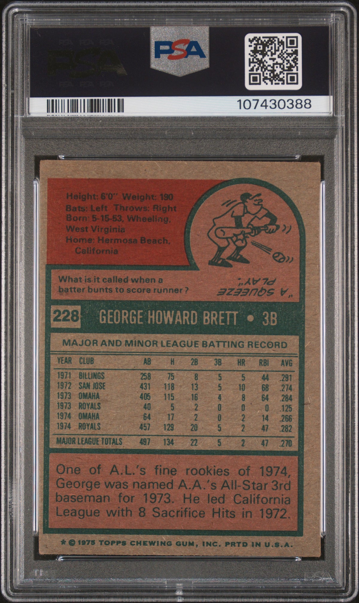 1975 Topps George Brett #228 PSA 4