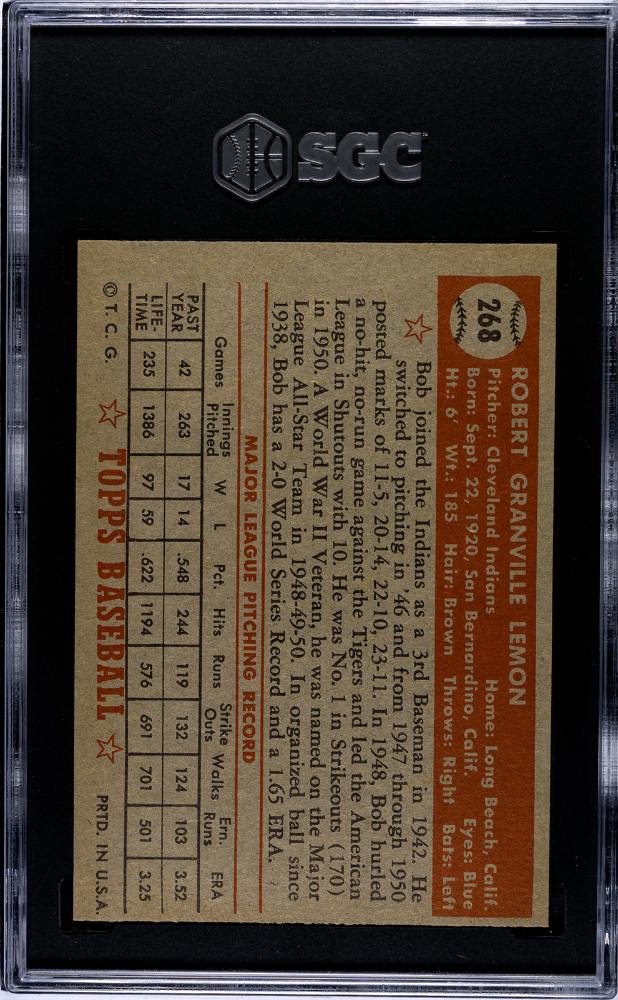 1952 Topps Bob Lemon #268 SGC 7.5