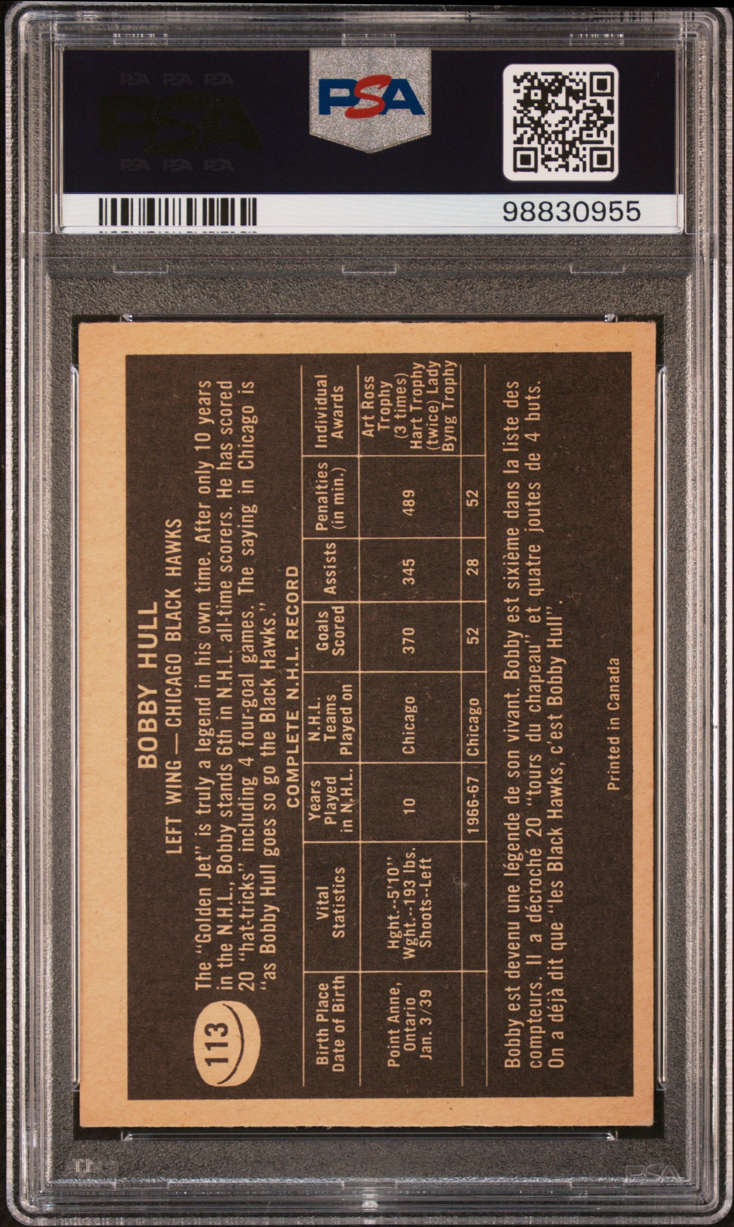 1967 Topps Bobby Hull #113 PSA 4