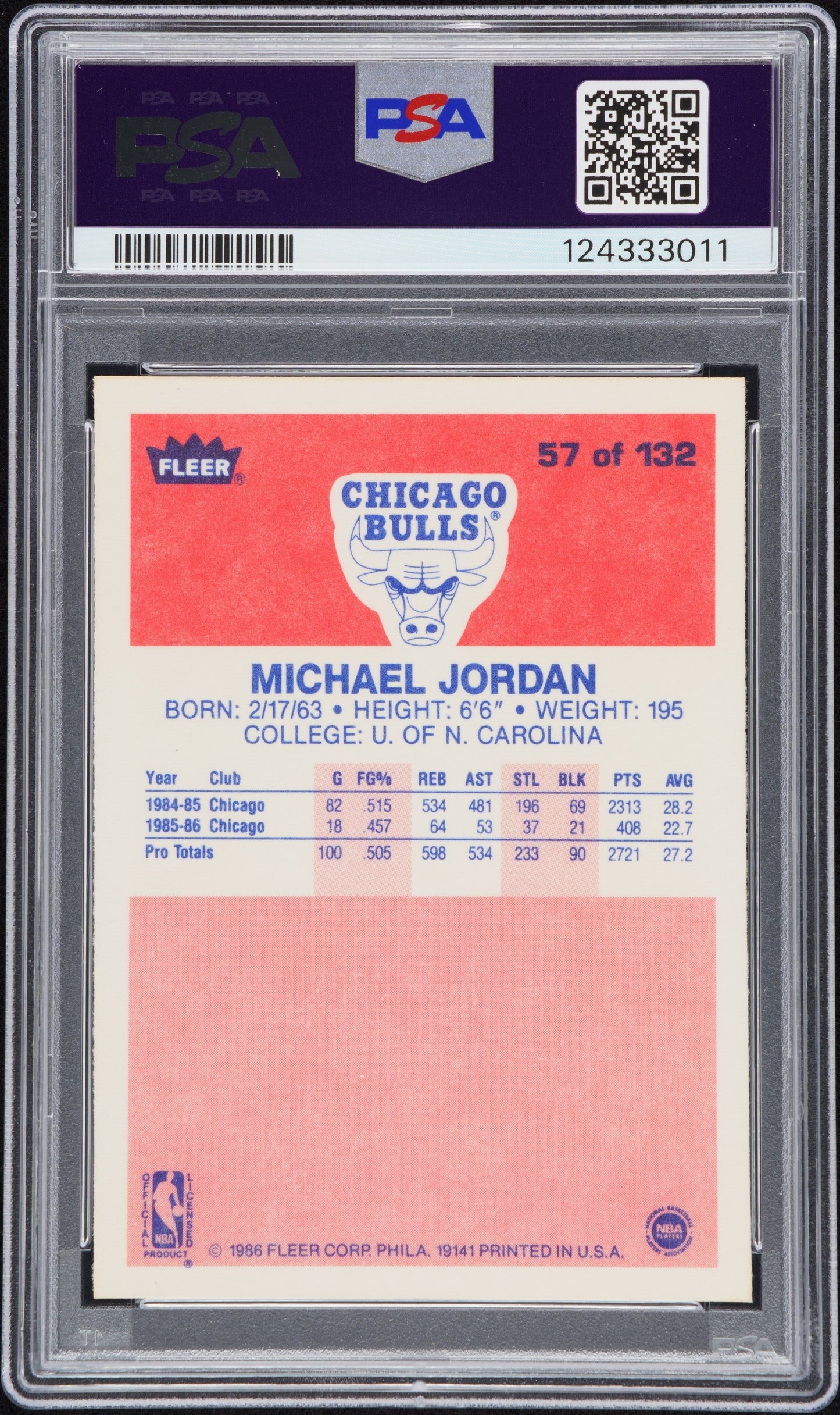 1986 Fleer Michael Jordan #57 PSA 9