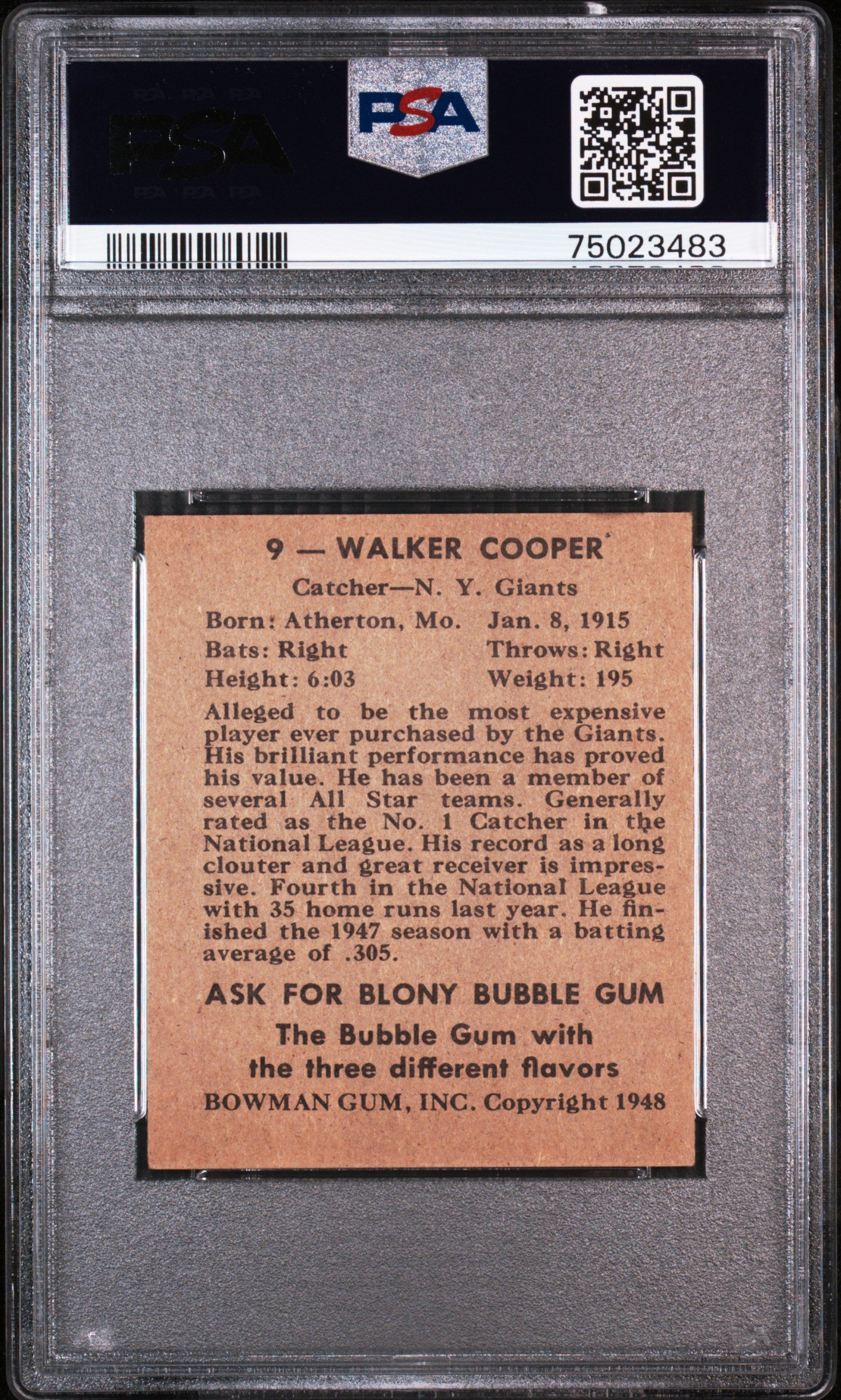 1948 Bowman Walker Cooper #9 PSA 6