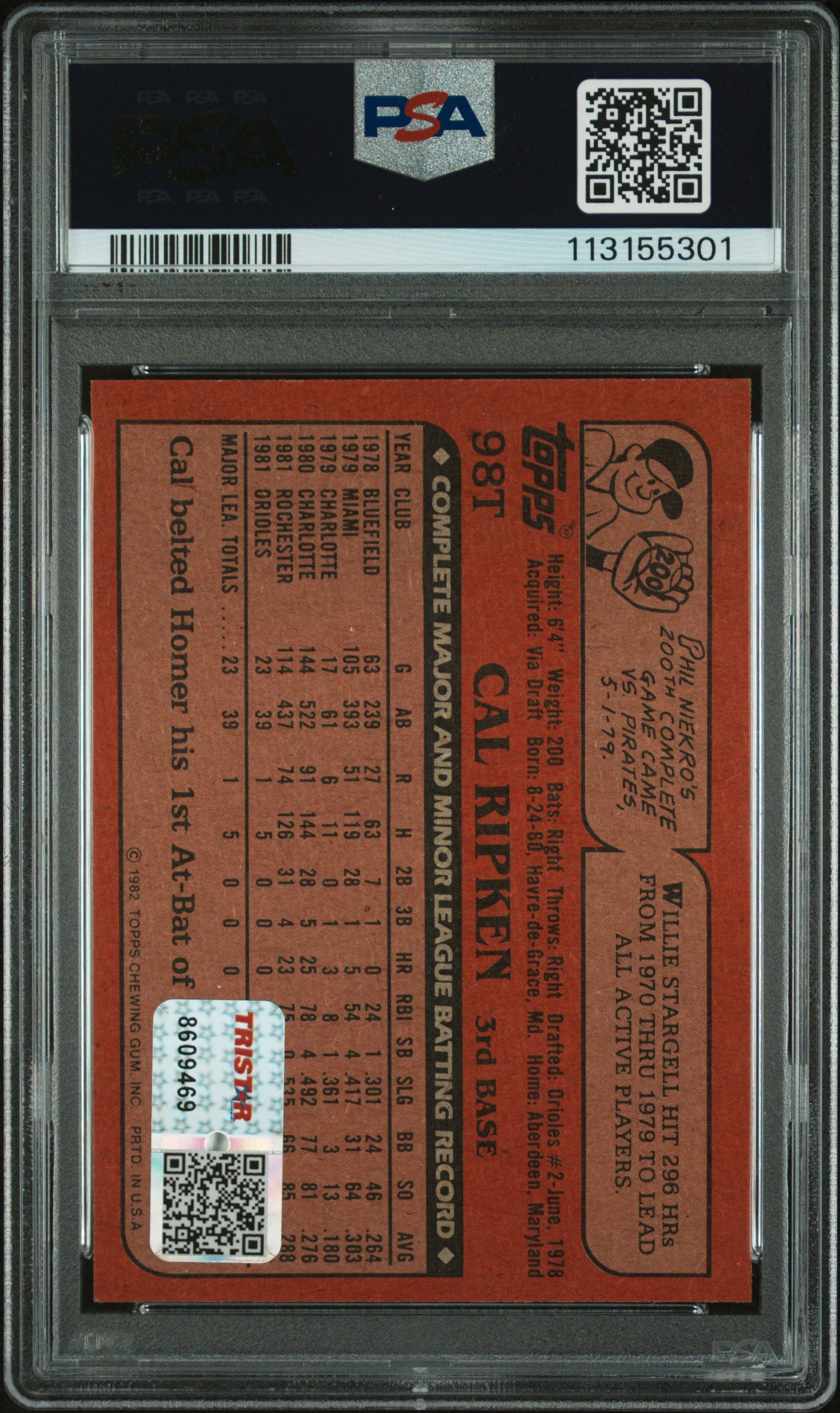 1982 Topps Traded Cal Ripken JR. #98T PSA 8 Auto 10