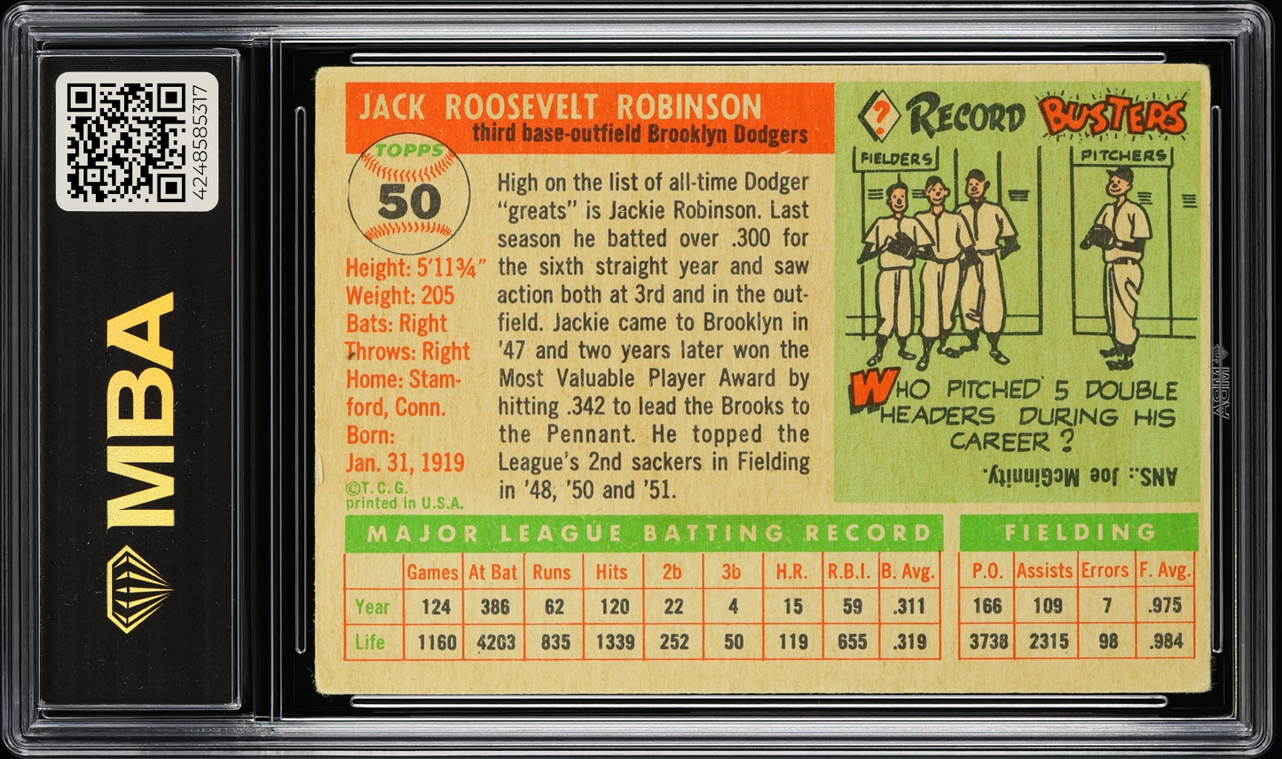 1955 Topps Jackie Robinson #50 Full Diamond MBA 2