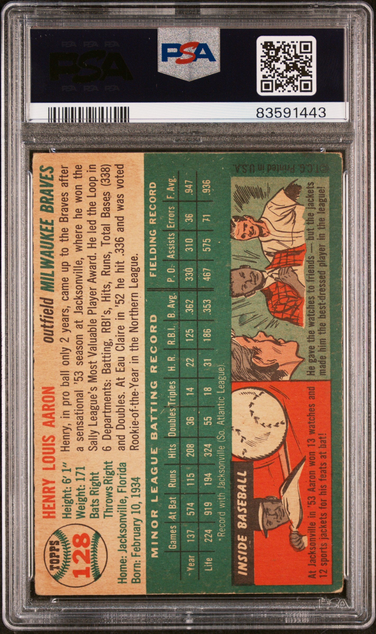 1954 Topps Henry Aaron #128 PSA 3