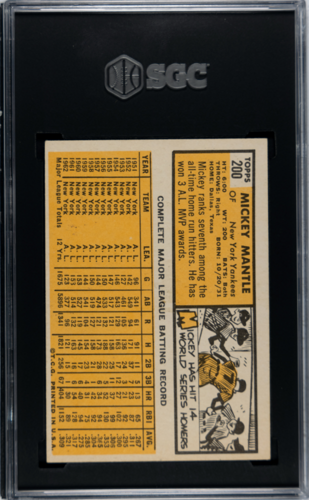 1963 Topps Mickey Mantle #200 SGC 4