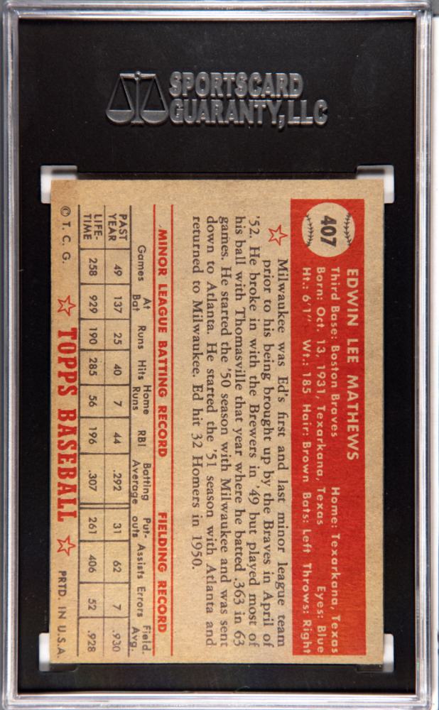 1952 Topps Ed Mathews #407 SGC 4