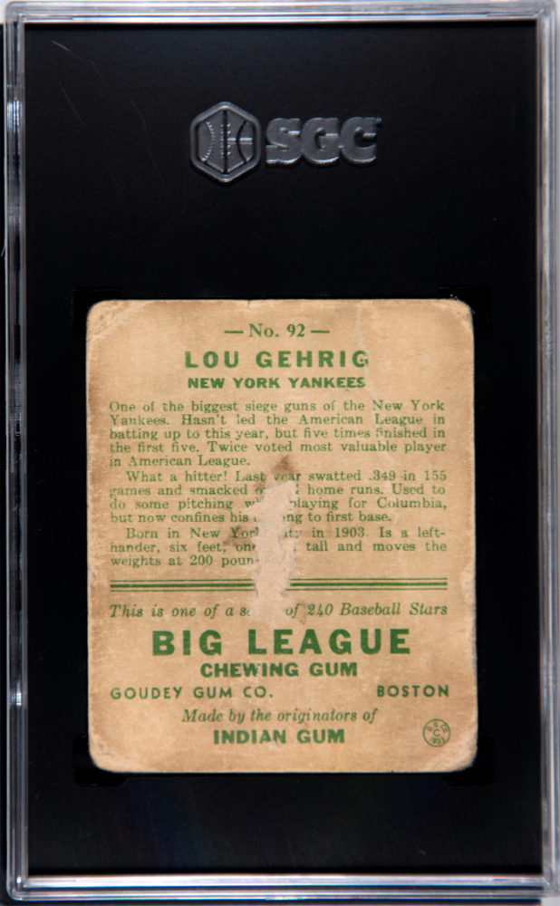 1933 Goudey Lou Gehrig #92 SGC 1